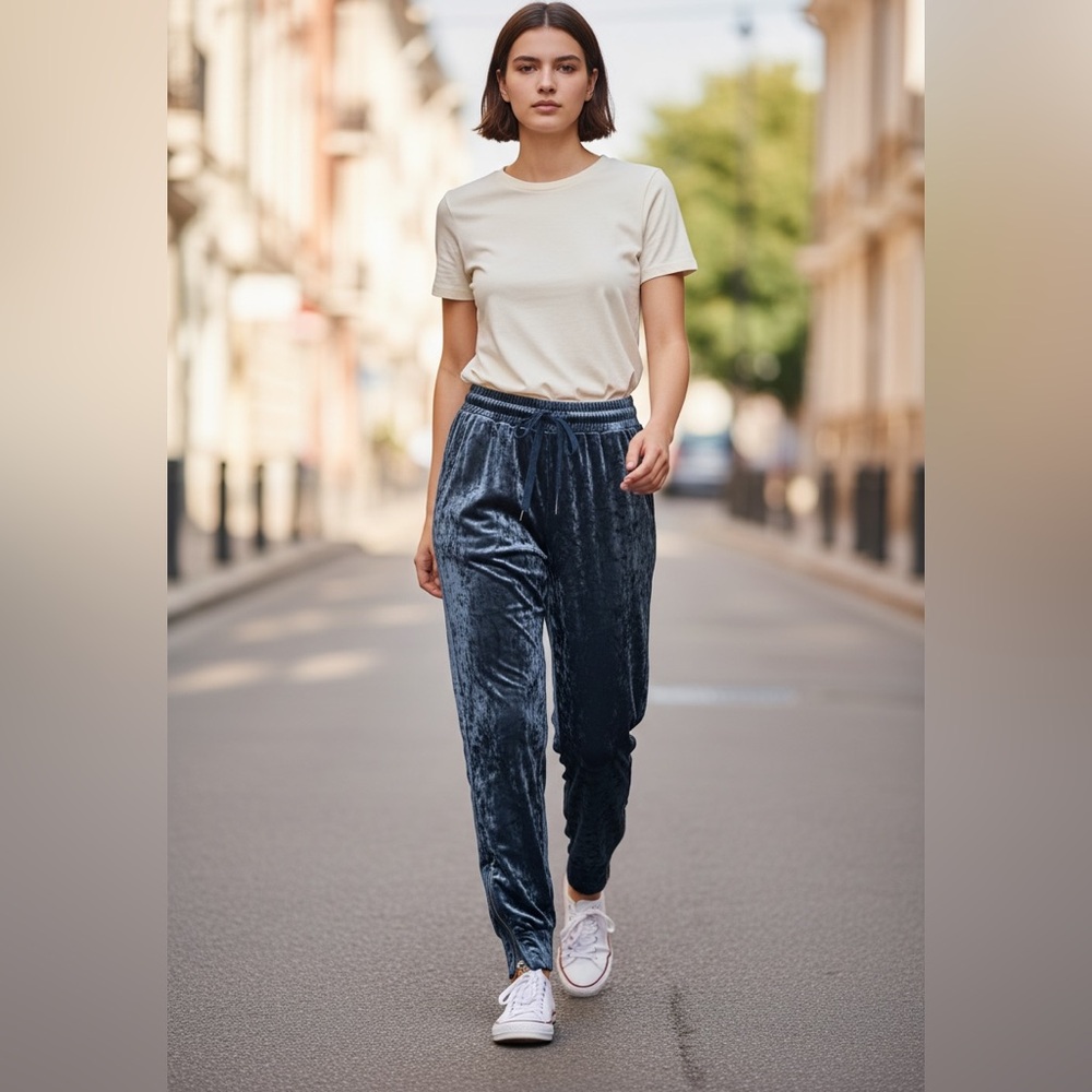 Romeo + Juliet Navy Velvet Jogger Pants Drawstring M